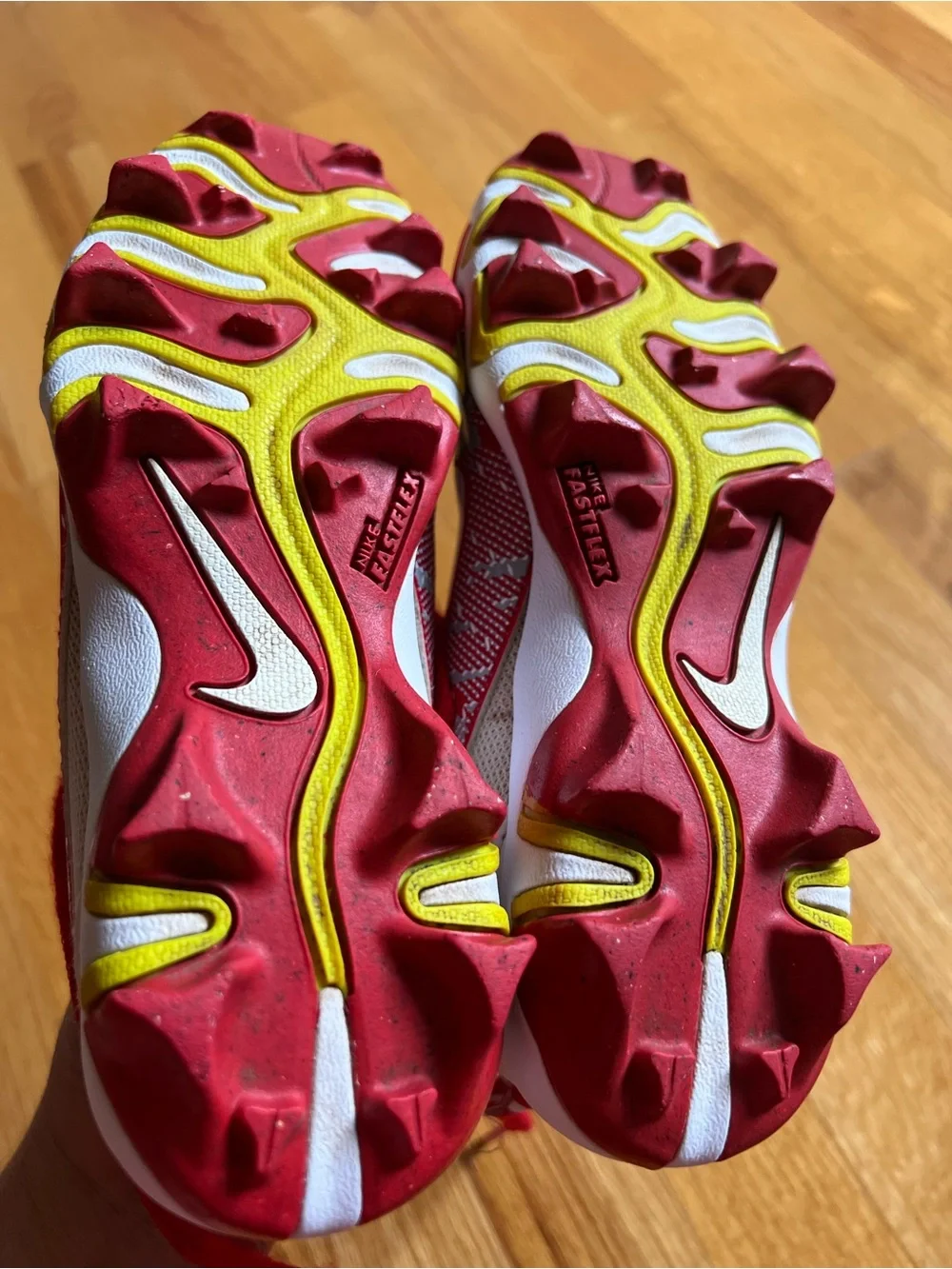 Nike Vapor Kids' Red and Gray Football Cleats with White Swoosh size 1Y